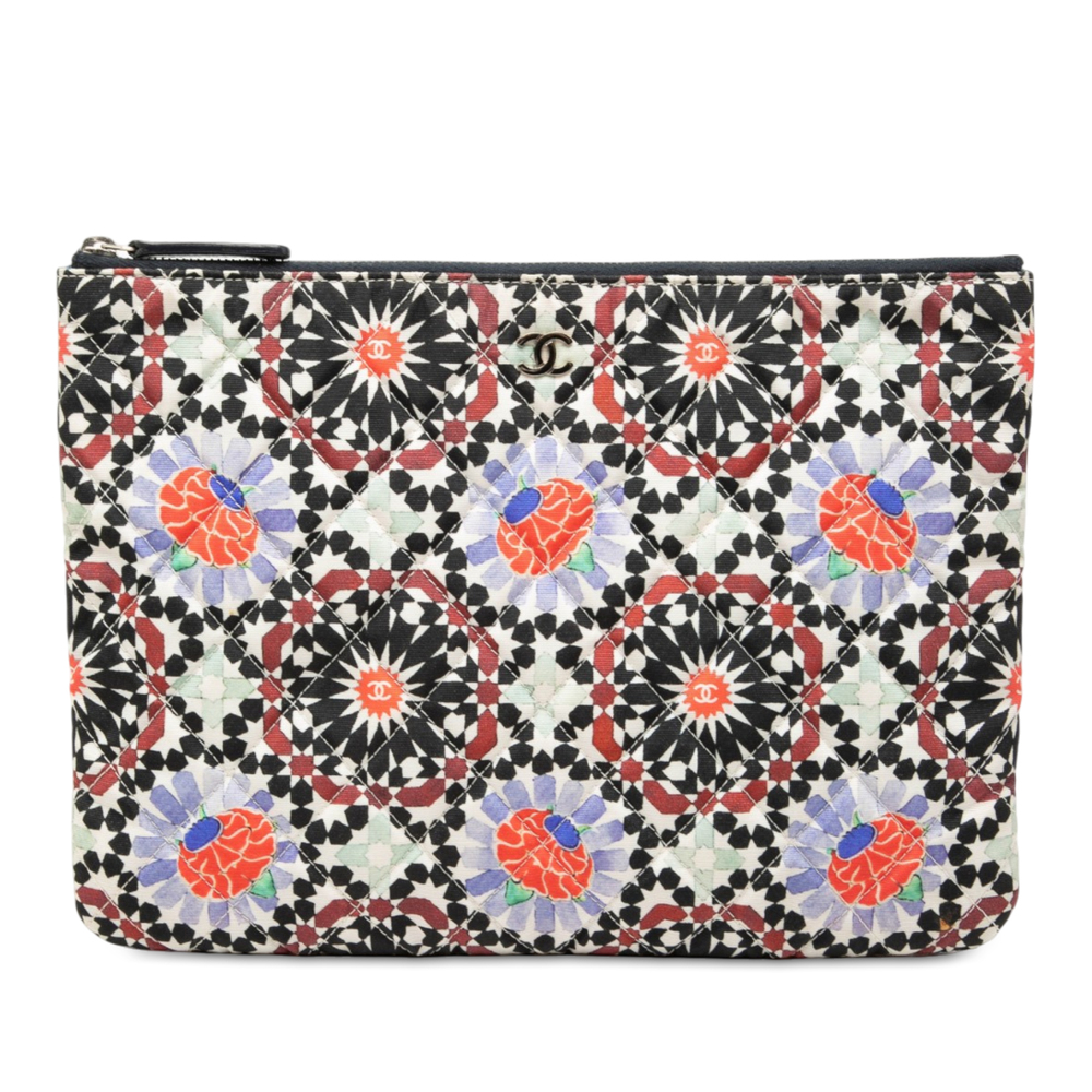 Pre-Loved Chanel Dubai Paris Medium Quilted Printed Canvas O Case Clutch